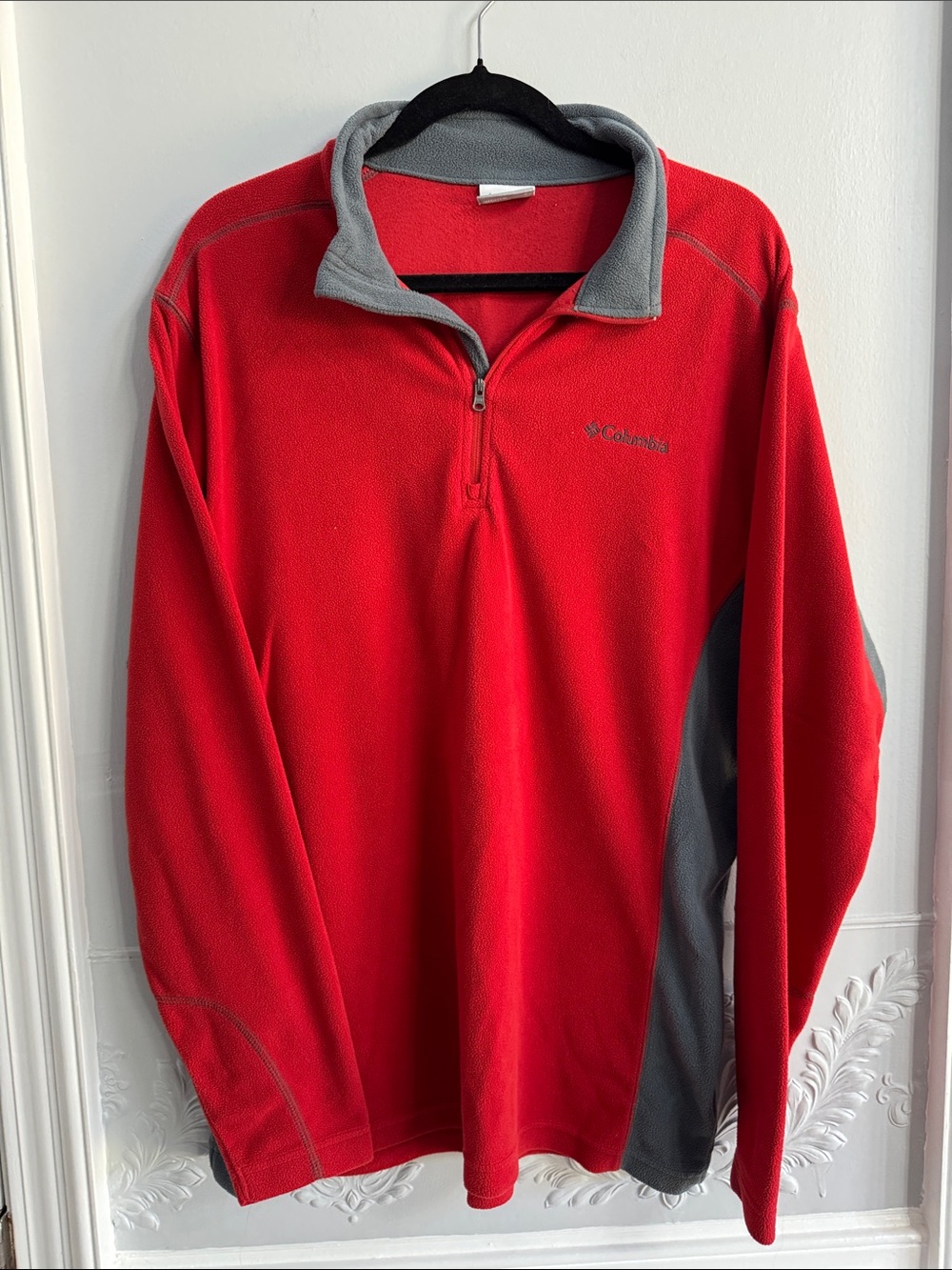 Columbia Red and Gray Men's Quarter-Zip Fleece Pullover